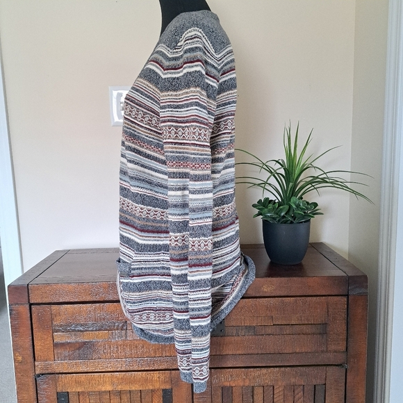 Eddie Bauer Cardigan Sweater Women's Size Medium Stripes Grey Neutrals - Picture 5 of 15